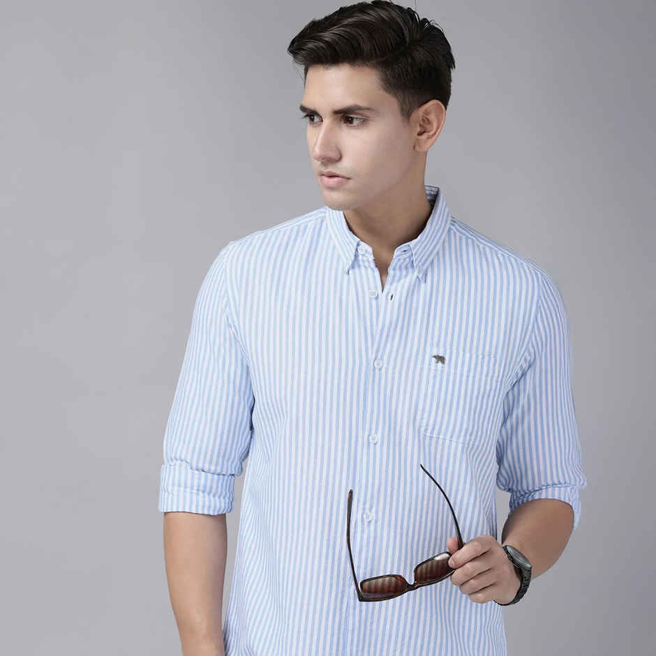 The Bear House Men Slim Fit Striped Cotton Casual Shirt - Cantos | Blue and White | XXL