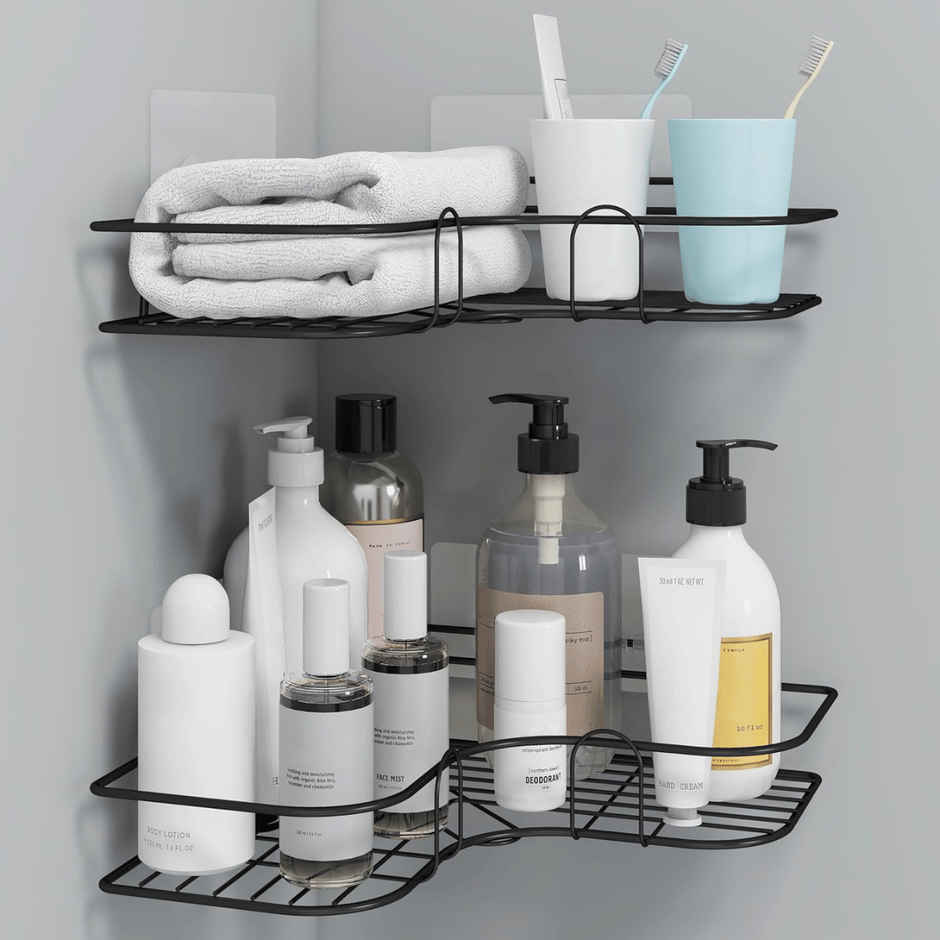 Zulaxy Self-Adhesive Wall Mount Shelf for Bathroom & Kitchen with Adhesive Stickers | Black