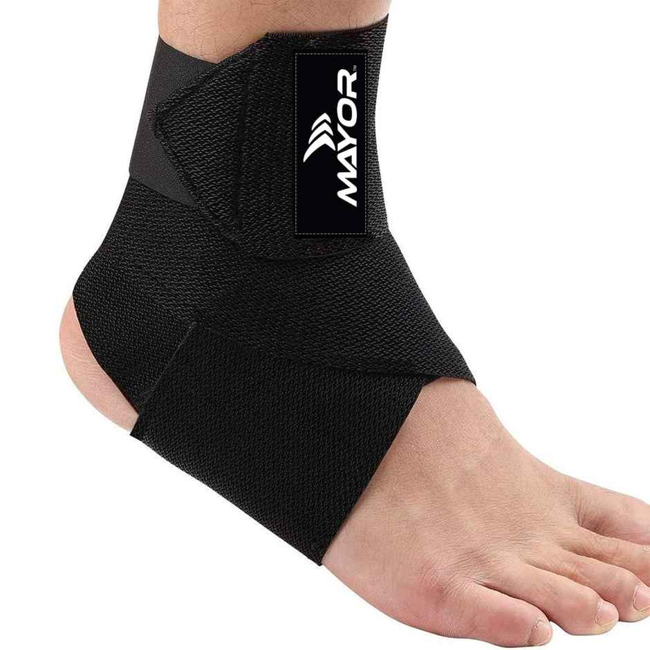 Mayor Adjustable Ankle Brace Foot Pain Relief Compression Bandage For Men & Women (Black)