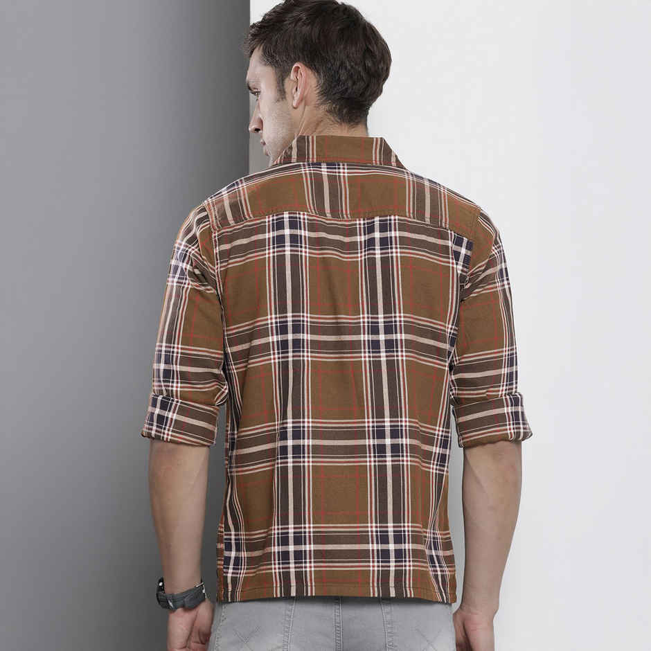 The Indian Garage Co Men's Regular Fit Checked Street Shirt | Olive - M