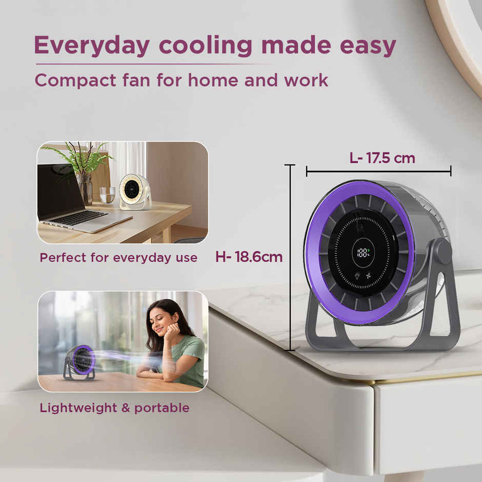 EcoLink Desk Dude Table Fan (Grey Purple) | USB Rechargeable