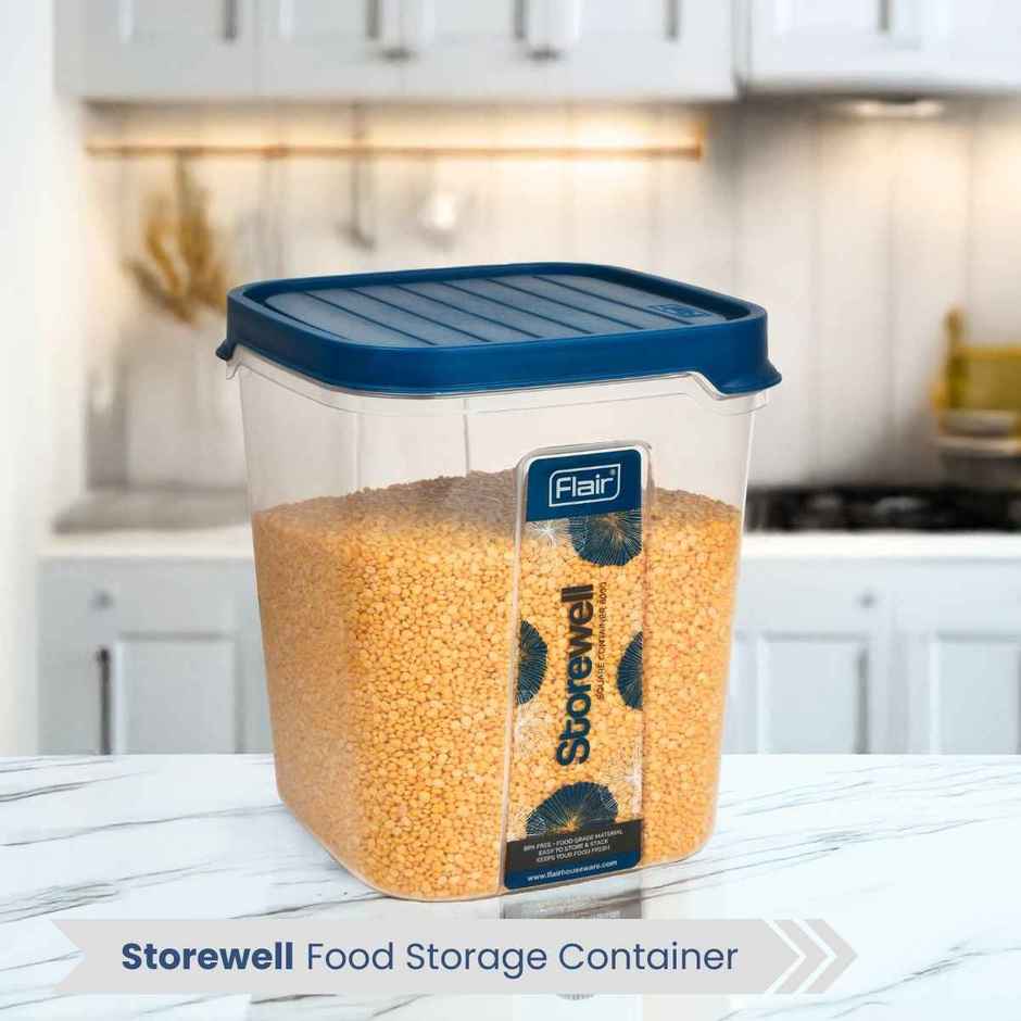 Flair Plastic Storewell Food Storage Containers 6000 ml (Blue), Food Grade, Bpa Free, Spices Grains