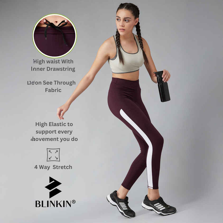 Blinkin Women's Gym Tights & Pants - Maroon | Squat Proof | Active Wear | Yoga Pants | M