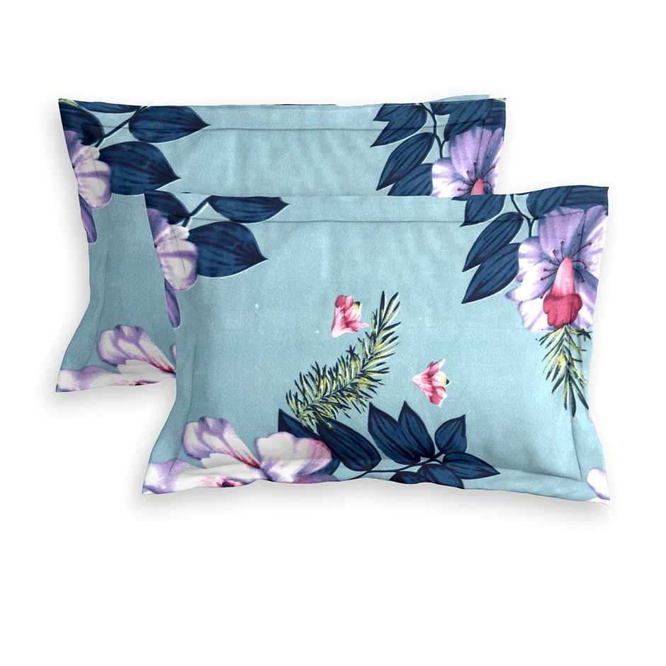 Romee Blue Flowers Printed Cotton Double Bedsheet with 2 Pillow Covers