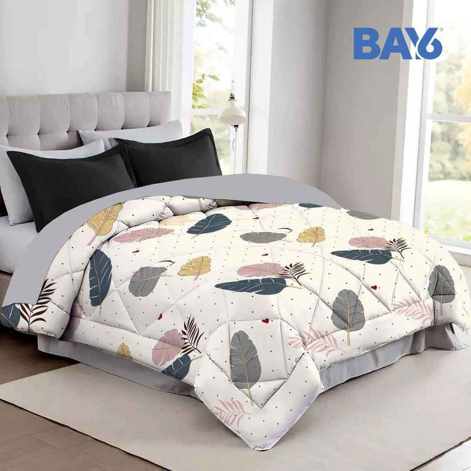 BAY6 Microfibre Floral Print Double Bed Comforter - Cream White | 210 x 220 cm