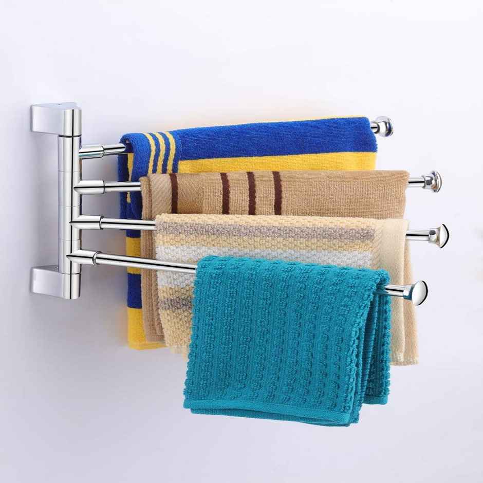 GLOXY Stainless Steel 4 Bar Swing Hanger Towel Rack for Bathroom & Kitchen Stand for Wash Basin