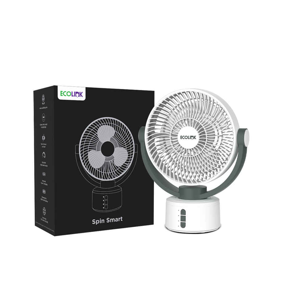 EcoLink Spin Smart Desk Fan (White Grey) | USB Rechargeable