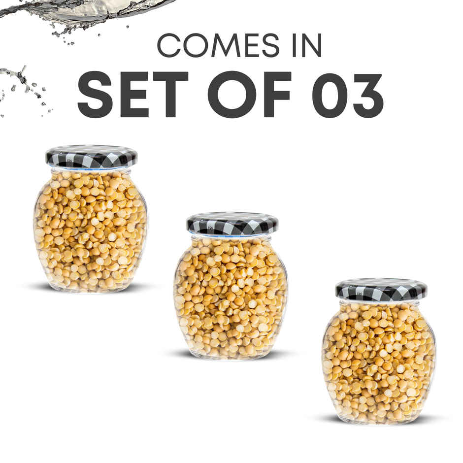 Yera Lucia Storage Jar Set - 3 pcs 375 ml Each - Black Checkered Lids