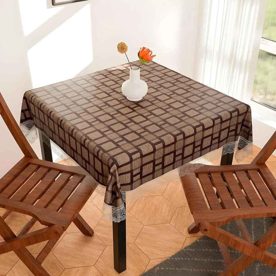 Kuber Industries Square Table Cover for 4 Seater PVC Square Pattern | 48 x 48 inch | Brown