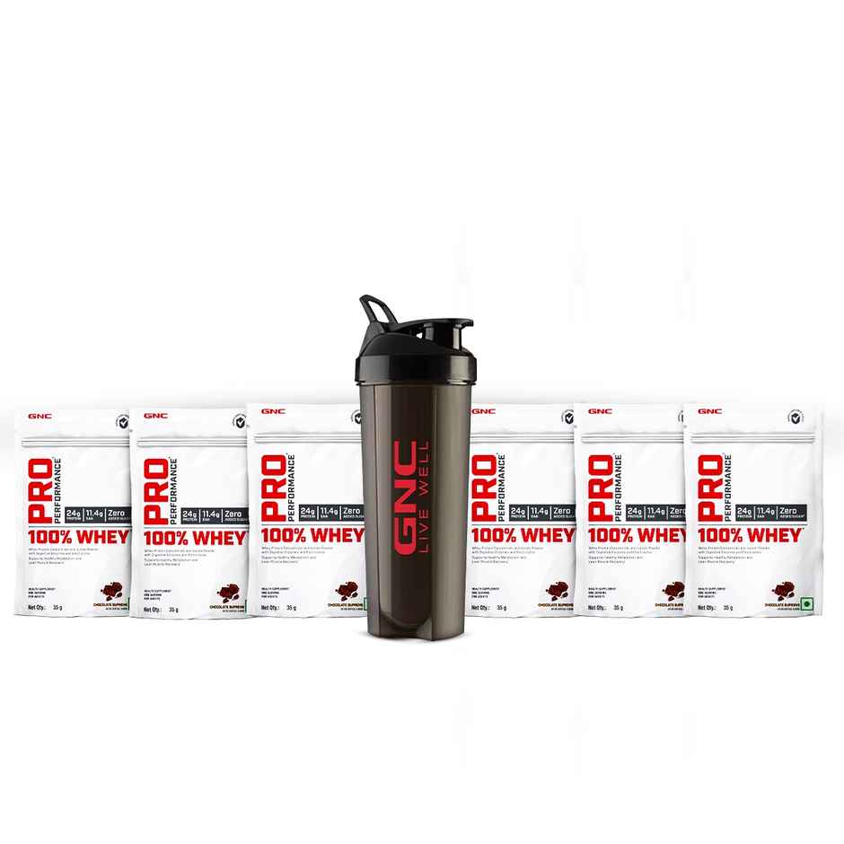 GNC 6 Pro Performance Whey Protein Sachets + Free Shaker