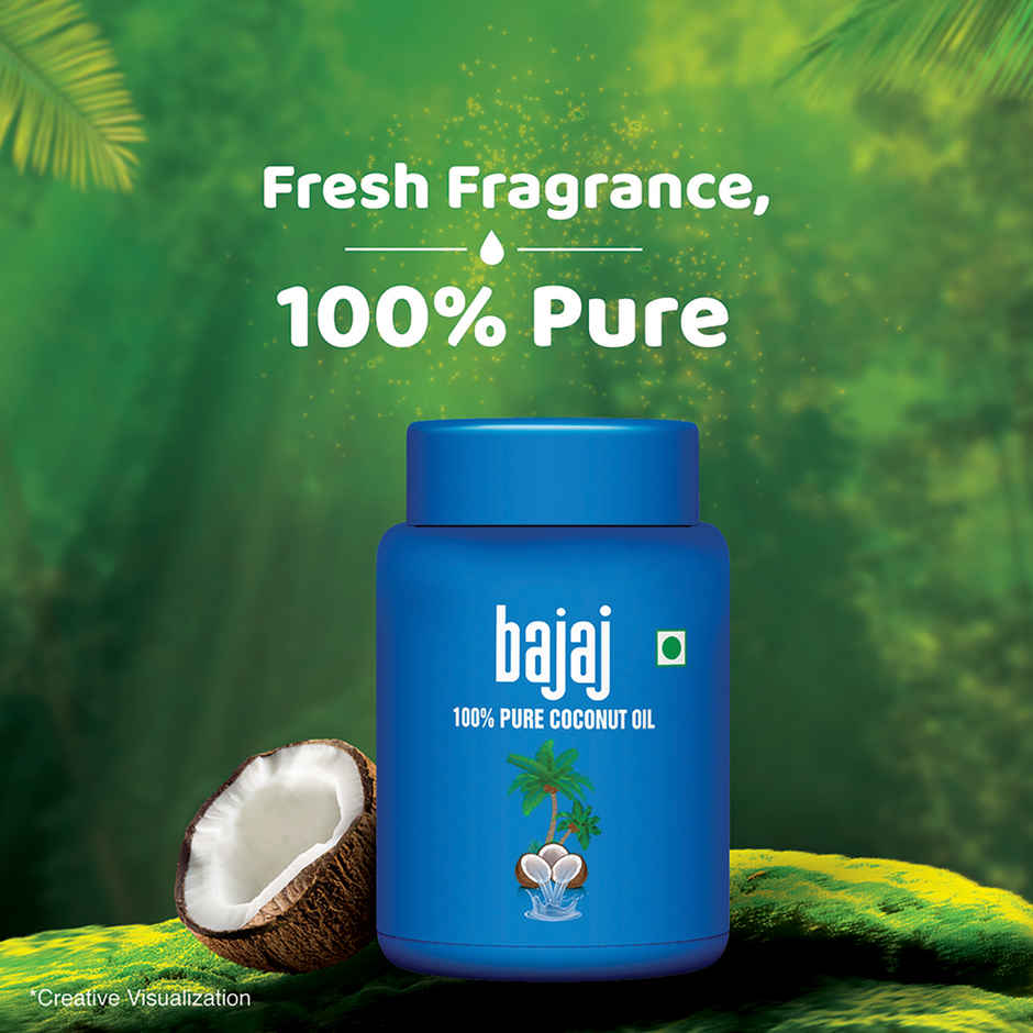 Bajaj 100% Pure Coconut Oil - Wide Mouth Jar | Made with Premium Grade 1 Quality Coconuts