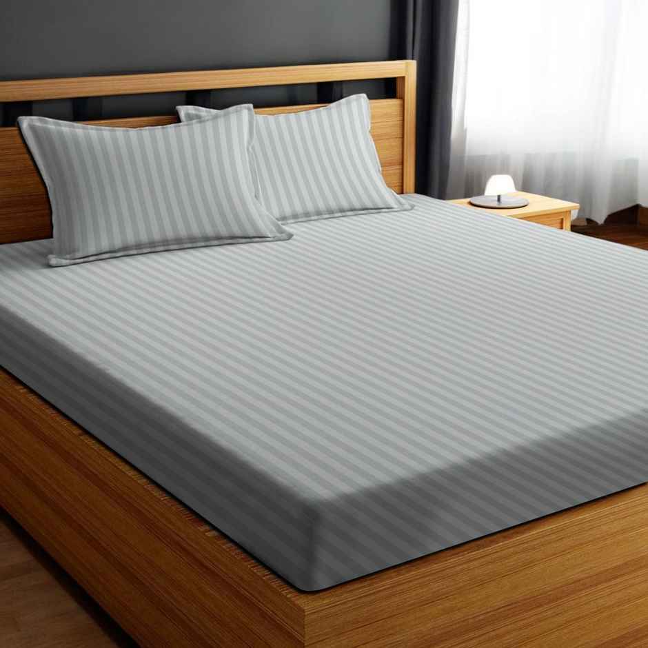 Dream Living | 120 Gsm Stripes King Size Bedsheet With 2 Pillow Covers | Grey