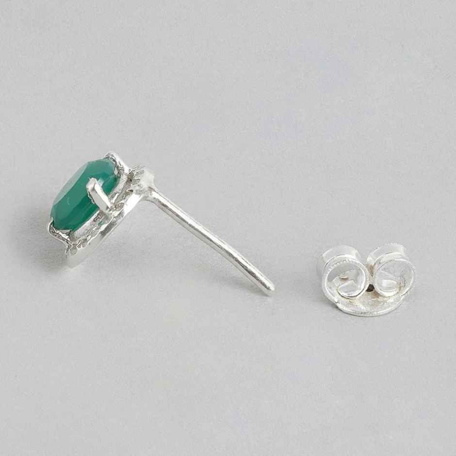Unniyarcha 92.5 Silver Green Onyx Stud Earrings