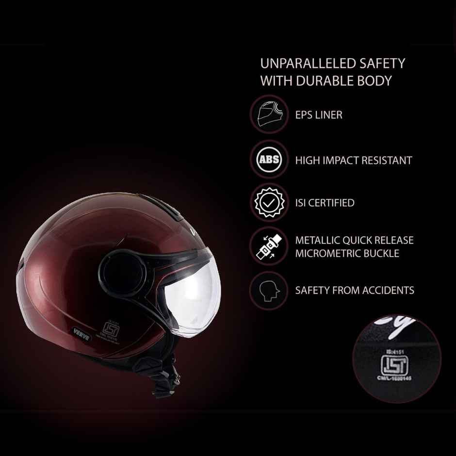 Vega Verve Lightweight Open Face Helmet for Women- Burgundy Helmet - M