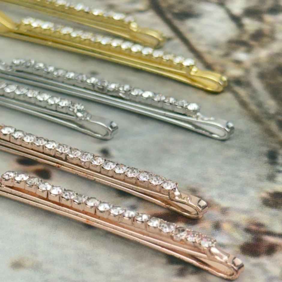 The Opal Factory | Diamante Hair Pin for Girls and Women | Set of 3 Pairs | Gold Silver Rosegold