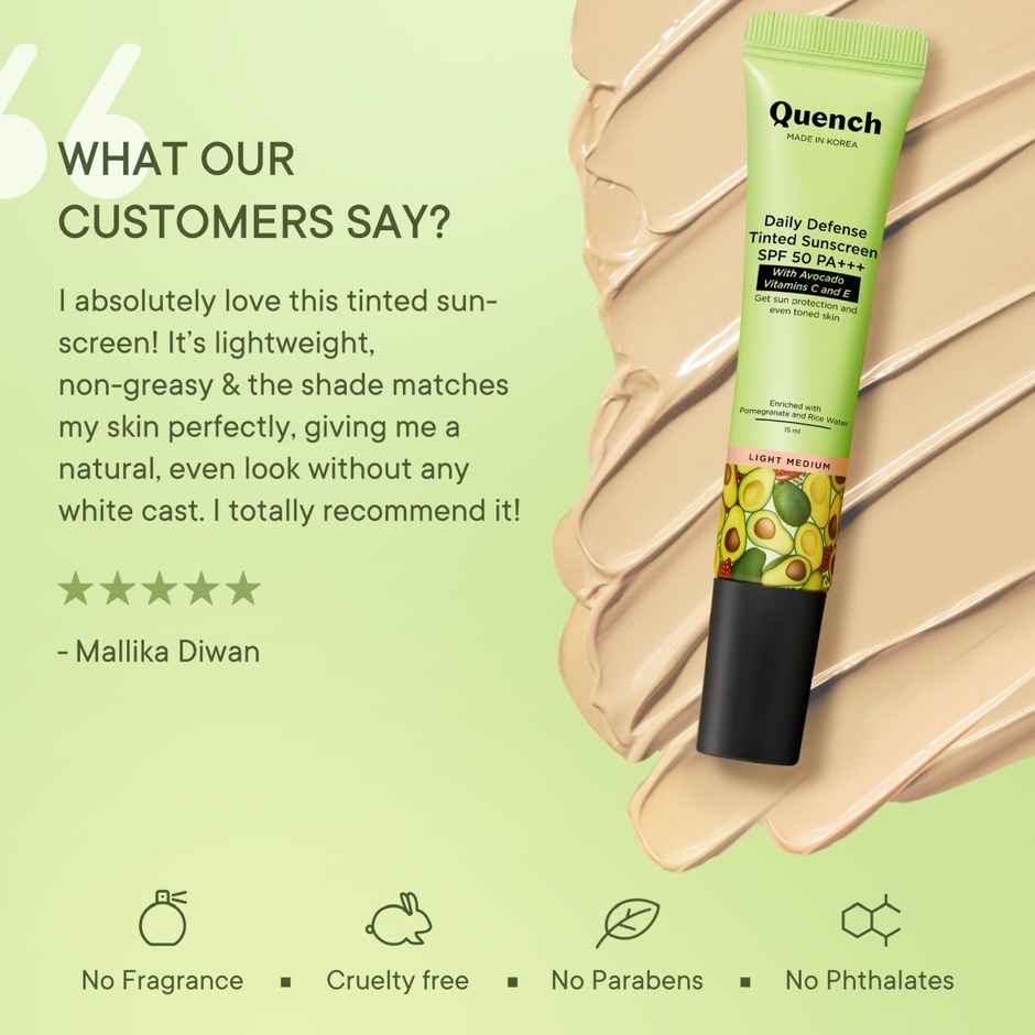 Quench Bravocado Daily Defense Tinted sunscreen SPF 50 PA+++ (Light Medium) 15ml