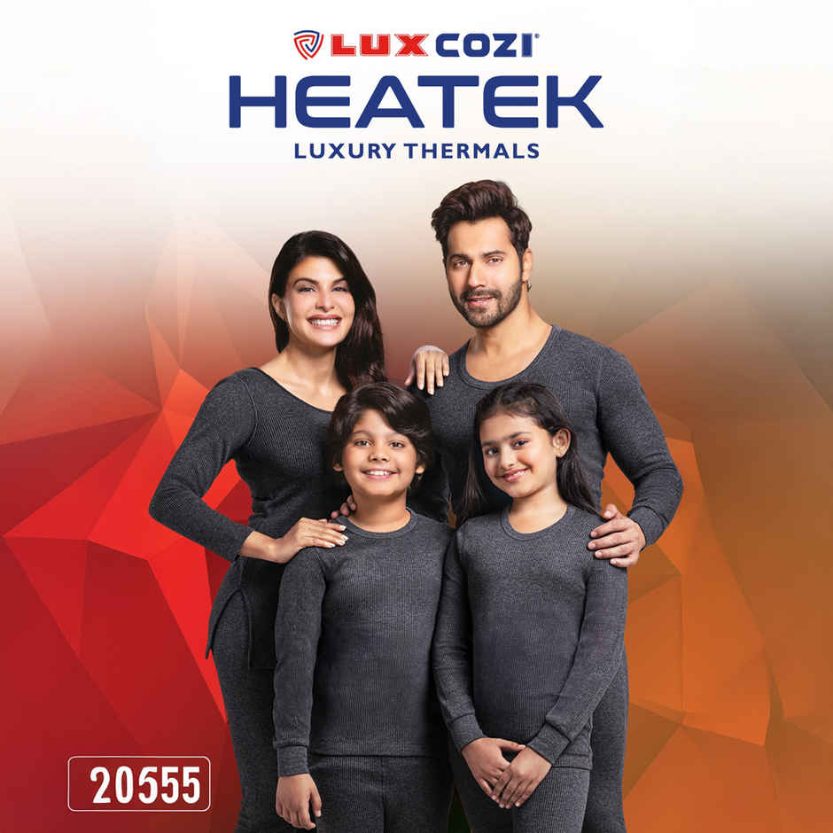 Lux Cozi Men's Heatek Thermal Comfort, Stretchable & Super Warm Round Neck Top | Black Melange-85