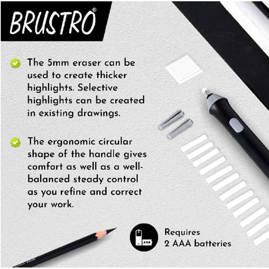 Brustro Slim Battery Operated Automatic Eraser - With 22 Refills And 2 Eraser Holders