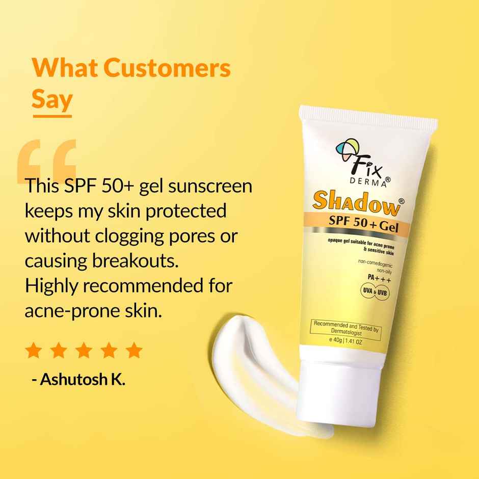 Fixderma Shadow Sunscreen Spf 50+ Pa+++ Gel, Lightweight & No White Cast For Oily Skin (40g) & Fixderma Shadow Spf 50 Lip Shield, Sunscreen Lip Balm Prevents Pigmentation & Sun Damage (15g) Combo