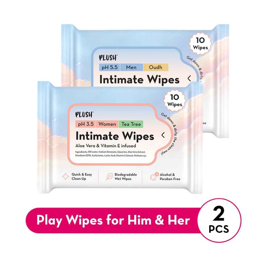 Plush Intimate Play Wipes Combo For Men & Women's skin Friendly, No Mess