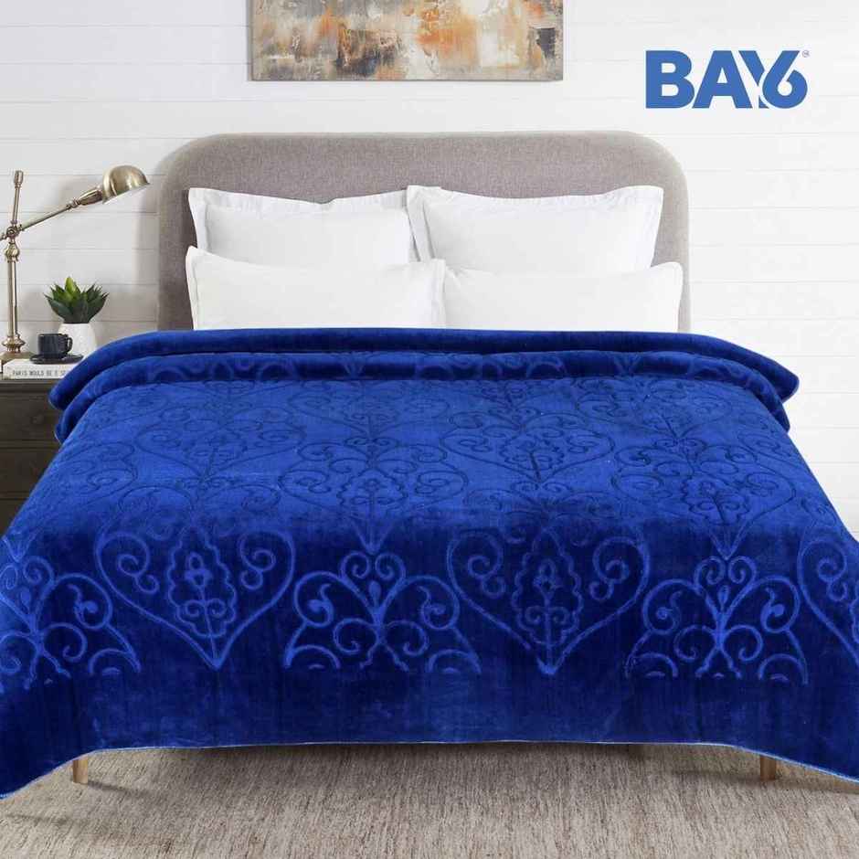 BAY6 Supersoft Luxury Embossed Lightweight Mink Double Bed Blanket | 220 x 230 cm | Dark Blue