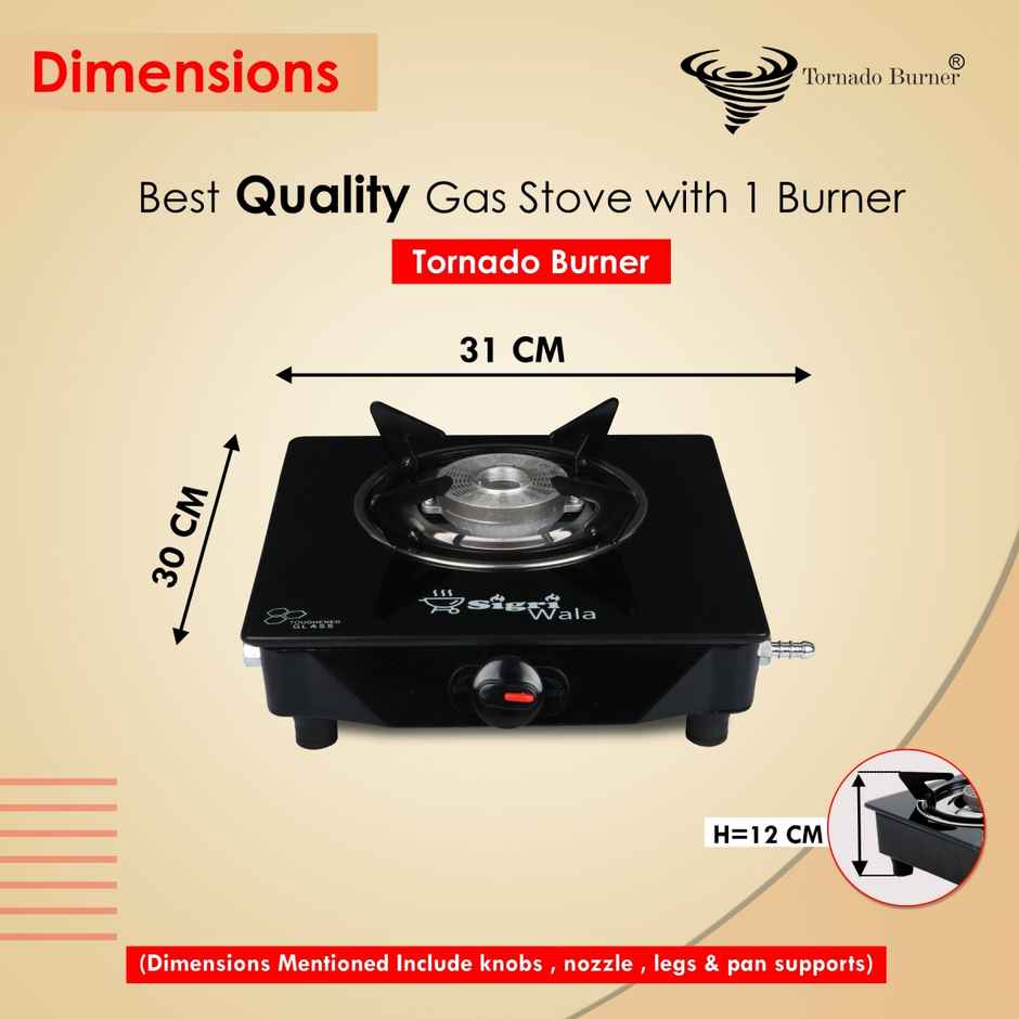 Sigri-Wala Cute Single Burner Toughened Glass Tornado Burner(Blk) Manual Gas Stove