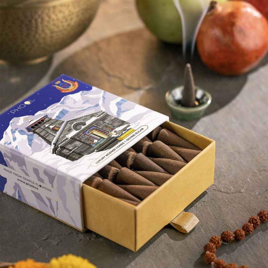 Phool Kedarnath Dhoop Cones Govind Gulab Fragrance Made From Temple Flowers - 40 Pcs