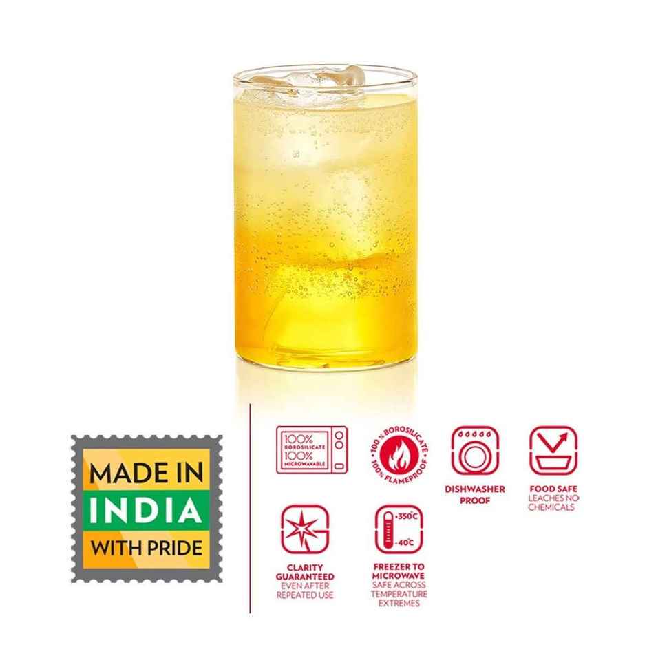 Borosil Vision Transparent Drinking Glass Set | 295 ml Borosilicate Glass Tumblers
