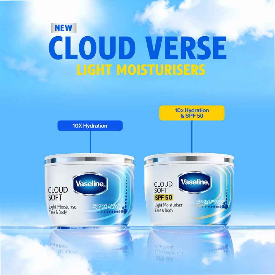 Vaseline Cloud Soft SPF 50 Light Moisturiser | Ceramides & Hyaluron | Non-Sticky Hydration