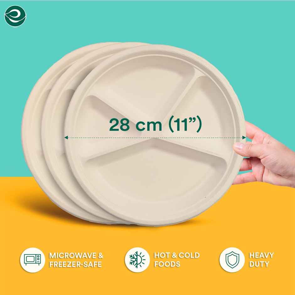 Disposable Plate | Round | 11 inch | 4 Compartment | 10 Count | Eco Soul
