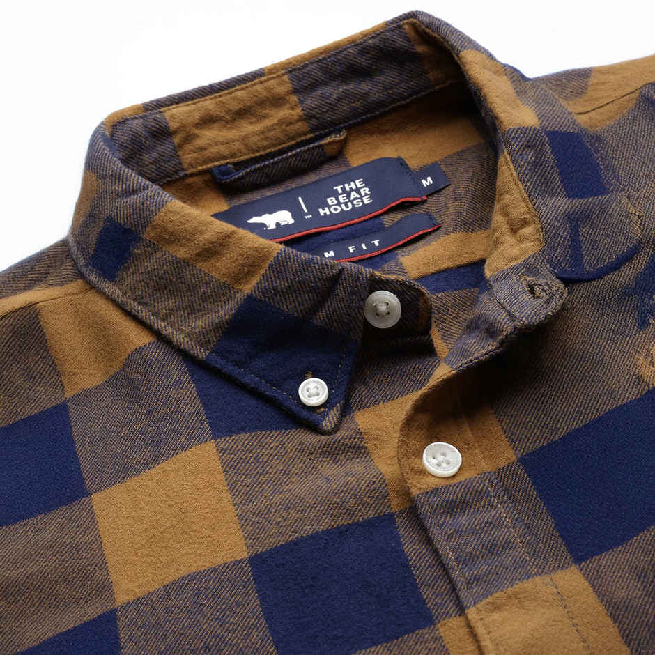 The Bear House Men Slim Fit Checked Shirt - Tonic | Rust and Navy | S