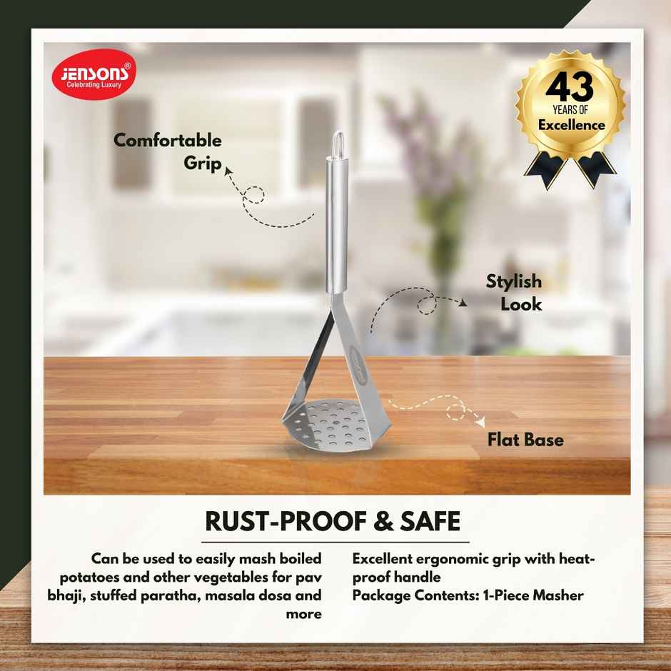 Jensons Stainless Steel Potato Masher | Heavy Duty Kitchen Tool