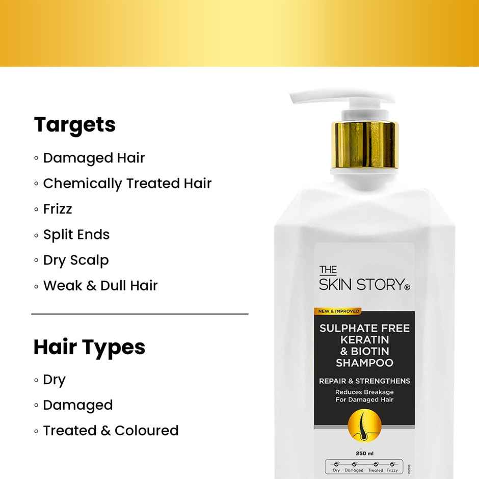 The Skin Story Keratin Biotin Shampoo For Damaged Treated Coloured Hair Frizz Control Sulphate Free