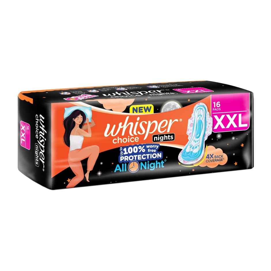 Whisper Choice Nights, 16 XXL Pads, with 4x Back Coverage