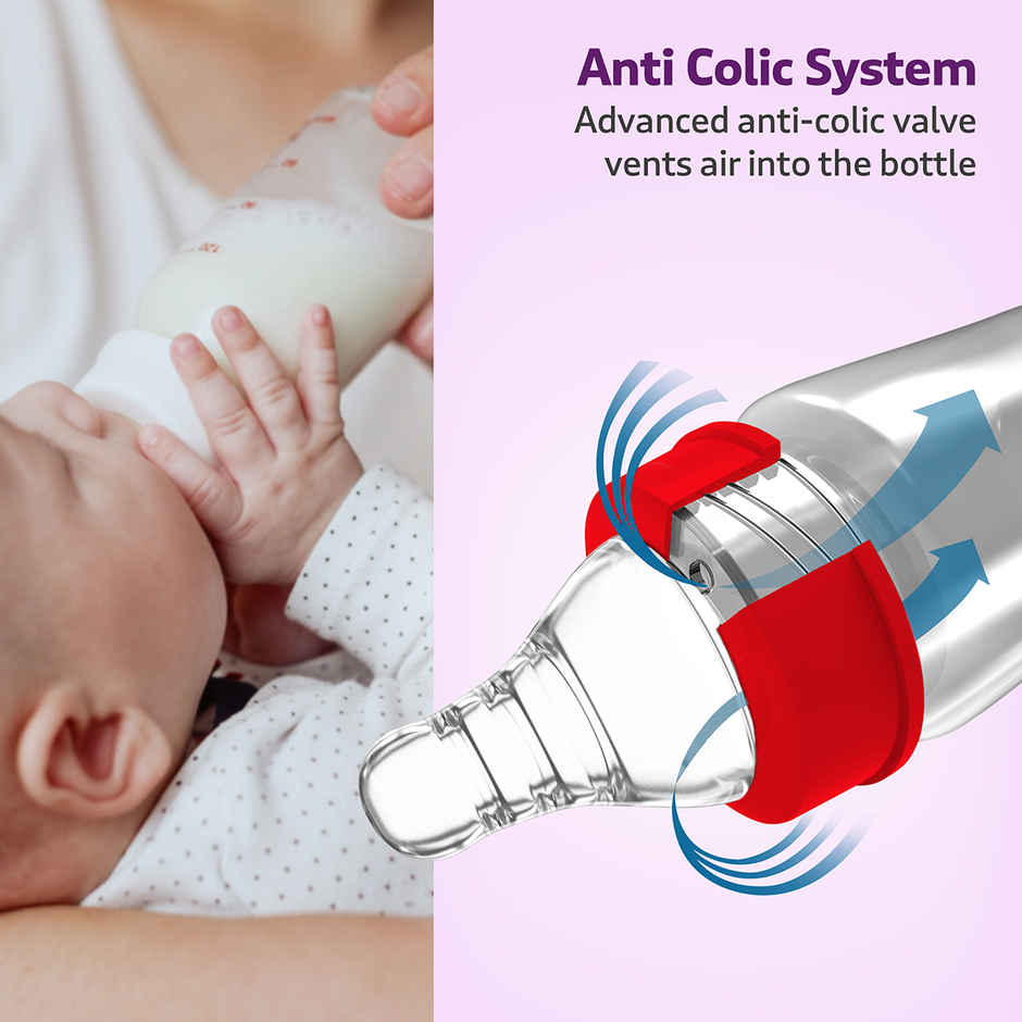 LuvLap Wide Neck Bottle with Anti-Colic Flexible Nipple, Fast Flow, Upto 3 Years, BPA Free