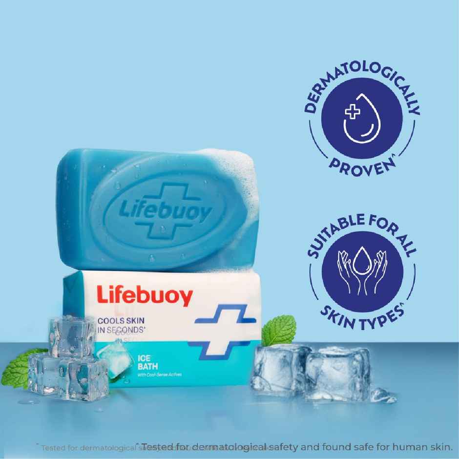 LIFEBUOY Ice Bath Soap Bar, with Menthol, Cool Sense Actives, 125g X 5, for Instant Cooling