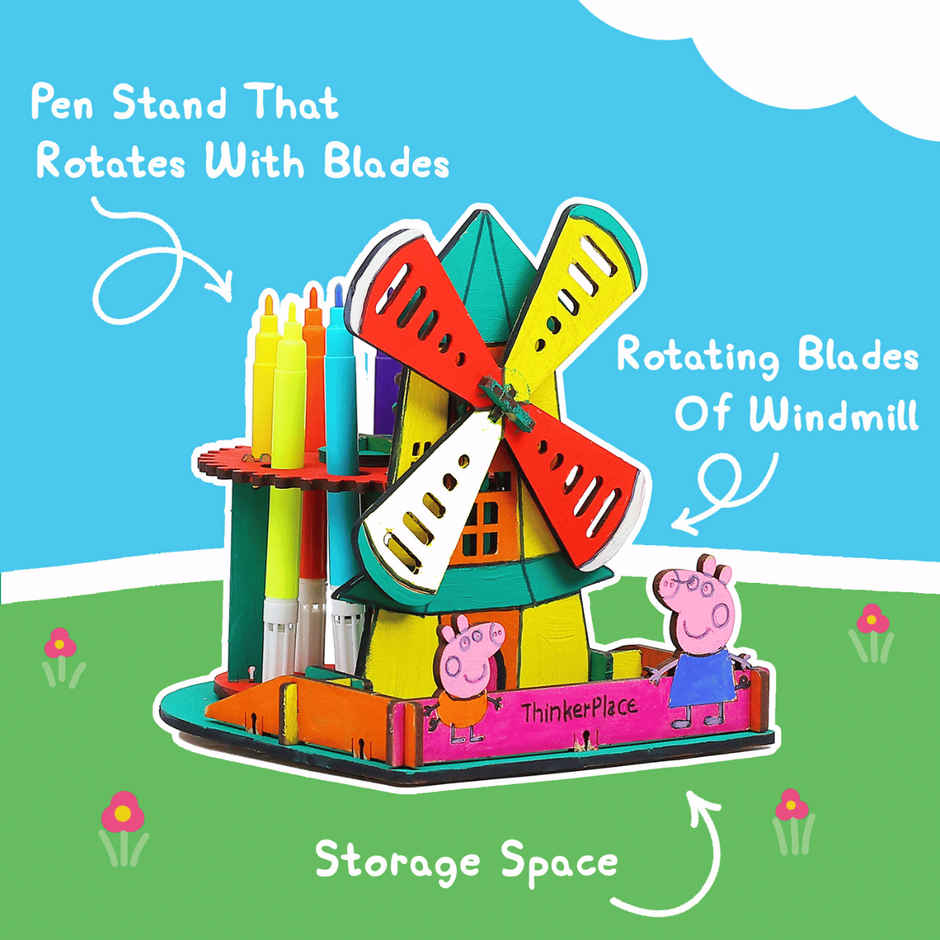 ThinkerPlace Peppa Pig DIY Windmill Pen Stand | Rotating Pen Stand & Learn Electricity (Age 3+)