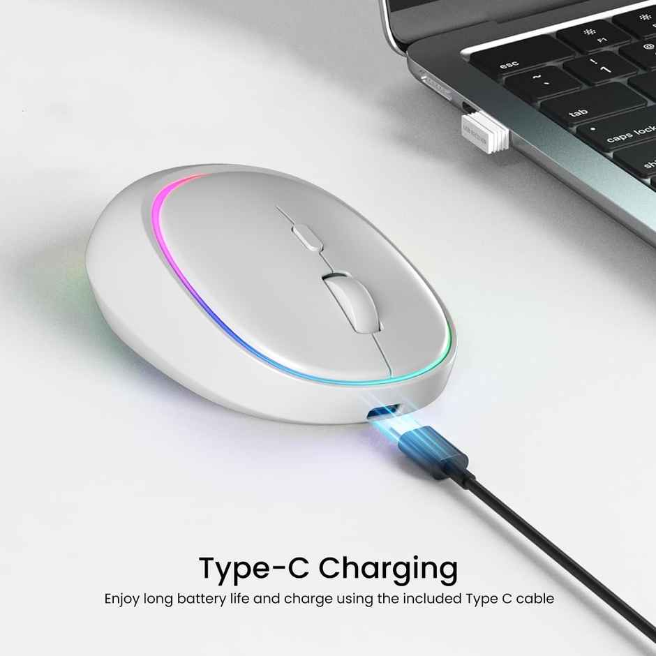 Portronics Toad IV Bluetooth Mouse with 2.4 GHz Wireless (Dual Connectivity), Rechargeable, Connect up to 3 Devices, RGB Lights, Adjustable Optical DPI, for Laptop, PC, Tablet, Smartphone - White