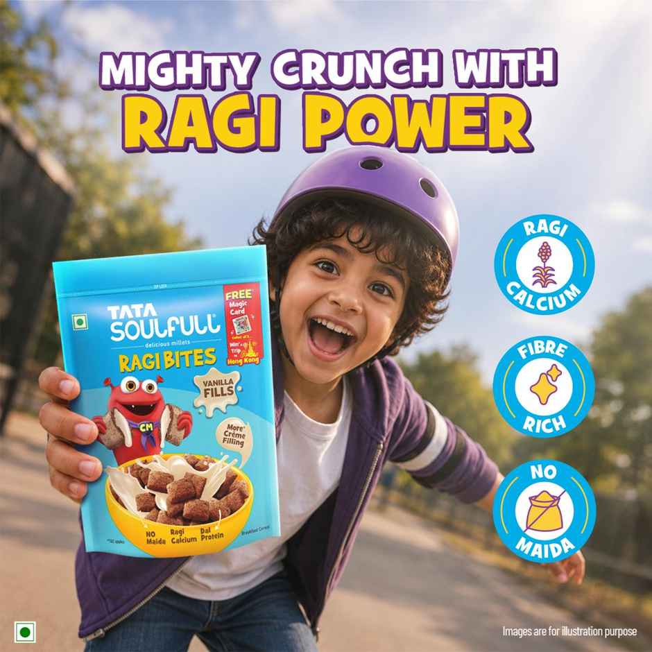 Tata Soulfull Ragi Bites Vanilla Fills, No Maida, More Cream Filling, Kids Cereal