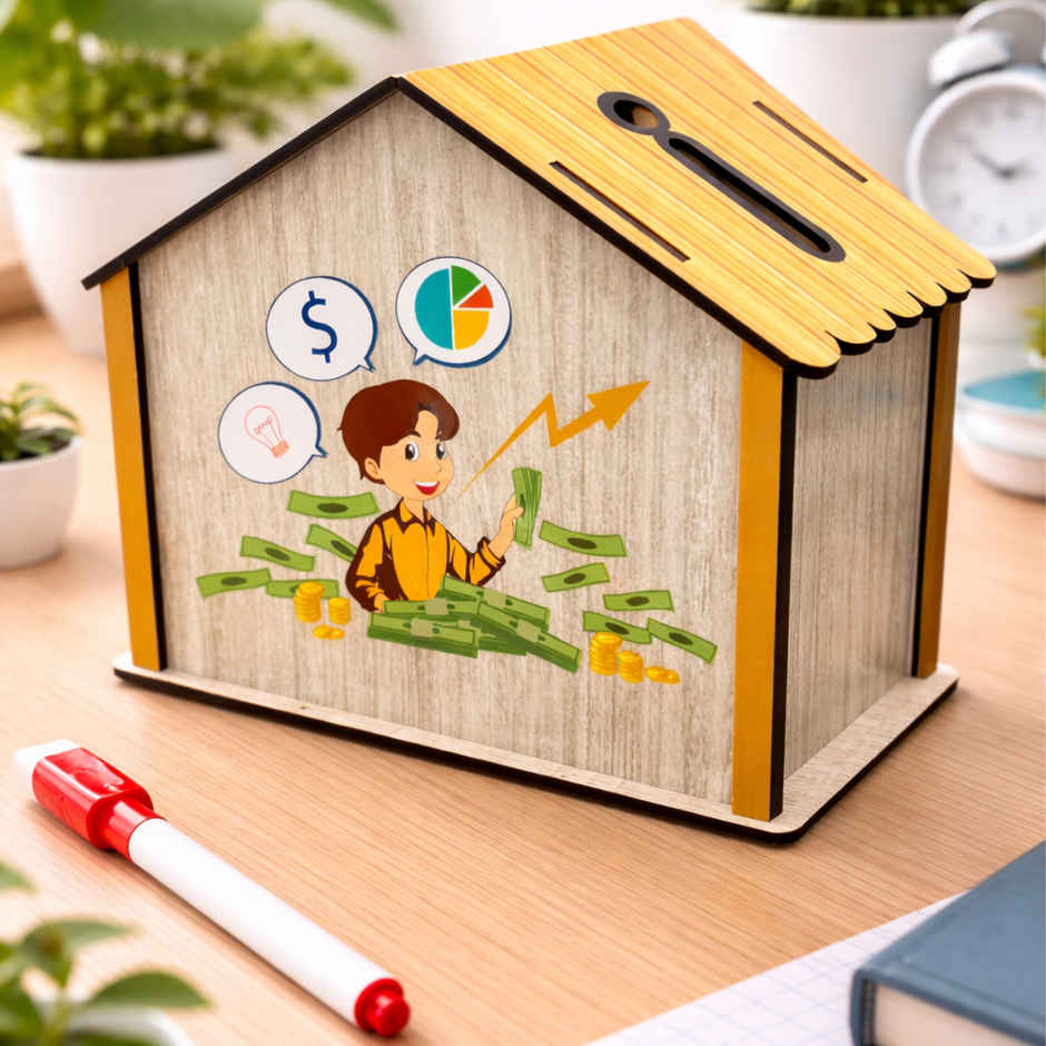 Fablue Number Wooden Home Design Money Bank for Kids