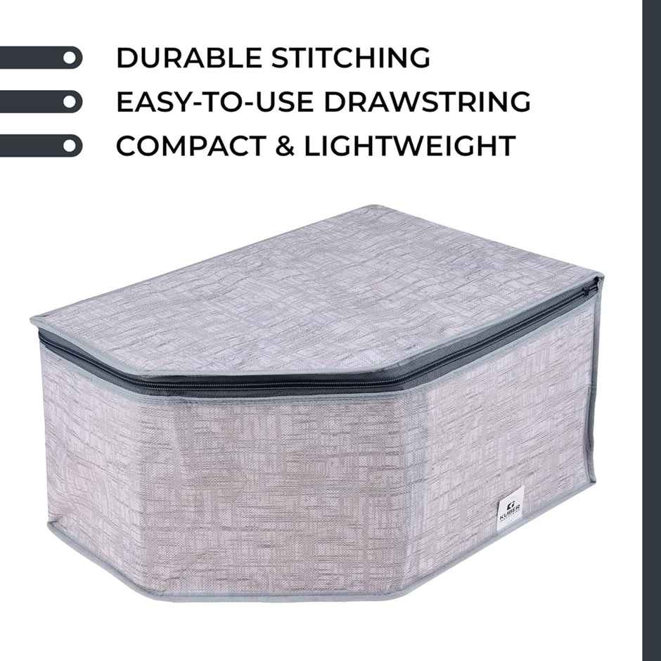 Kuber Industries Jute Printed Blouse Cover|Transparent Window|Clothes Storage Bag|Pack of 3|Gray