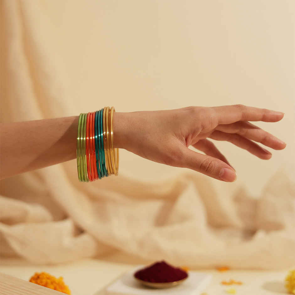 Traditional Glass Bangles | Colorful Traditional Jewellery | Multicolour | Pack Of 12 | Size 2.4 | Oye Happy