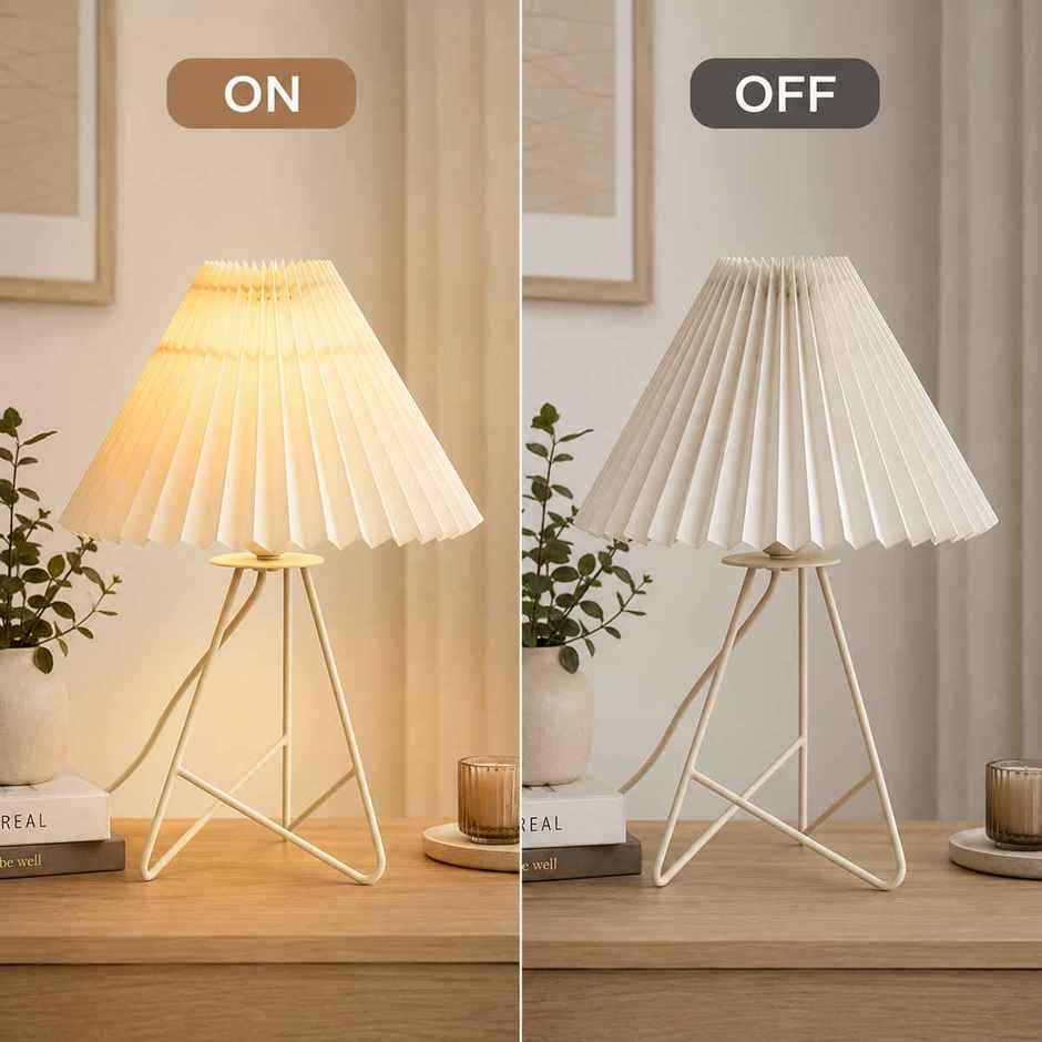 Homesake Retro Metal Table Lamp | Bedside Gift for Living Room & Home | Cream Pleated