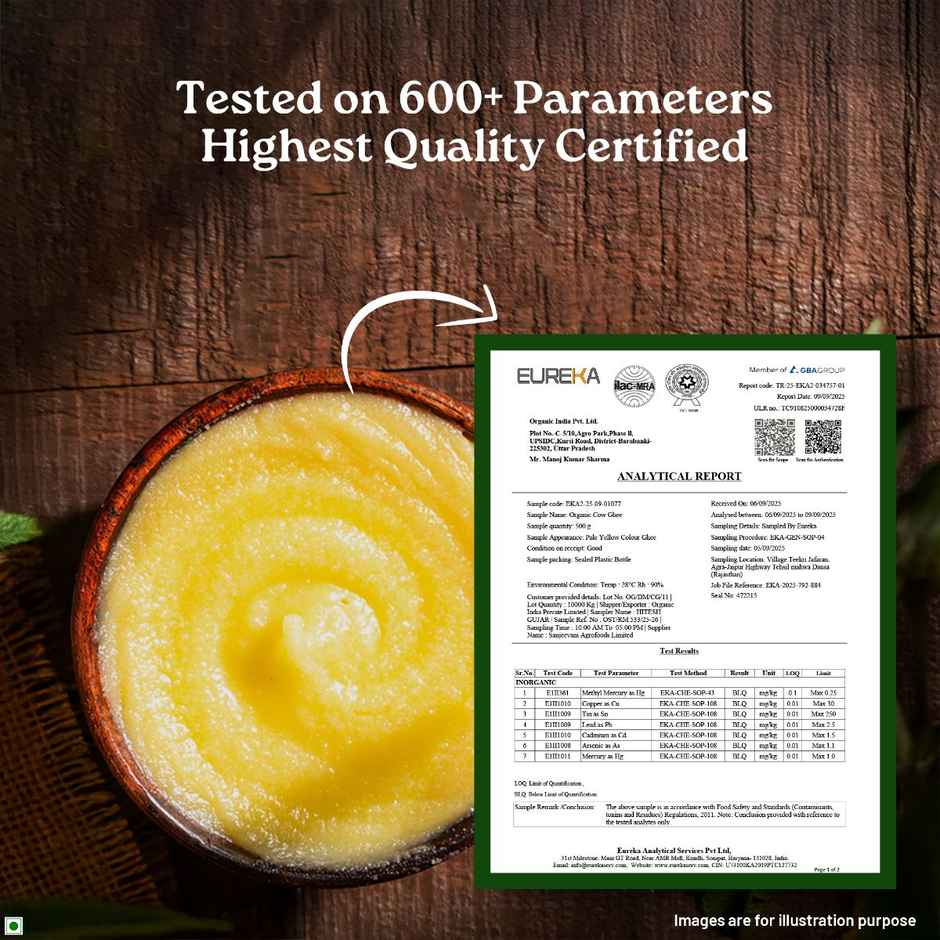 Organic India Pure Cow Ghee, Lab tested on 600+ Parameters, Certified Organic