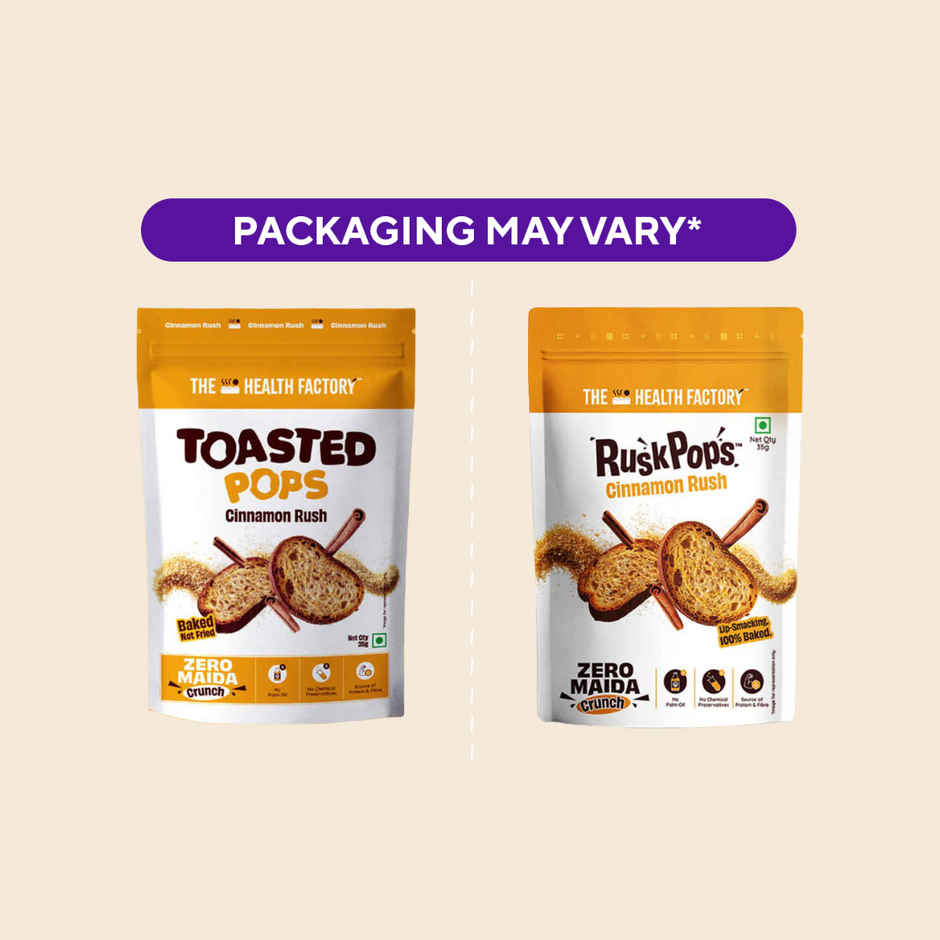 The Health Factory Toasted Pops Cinnamon Rush | Zero Maida | Baked Snack