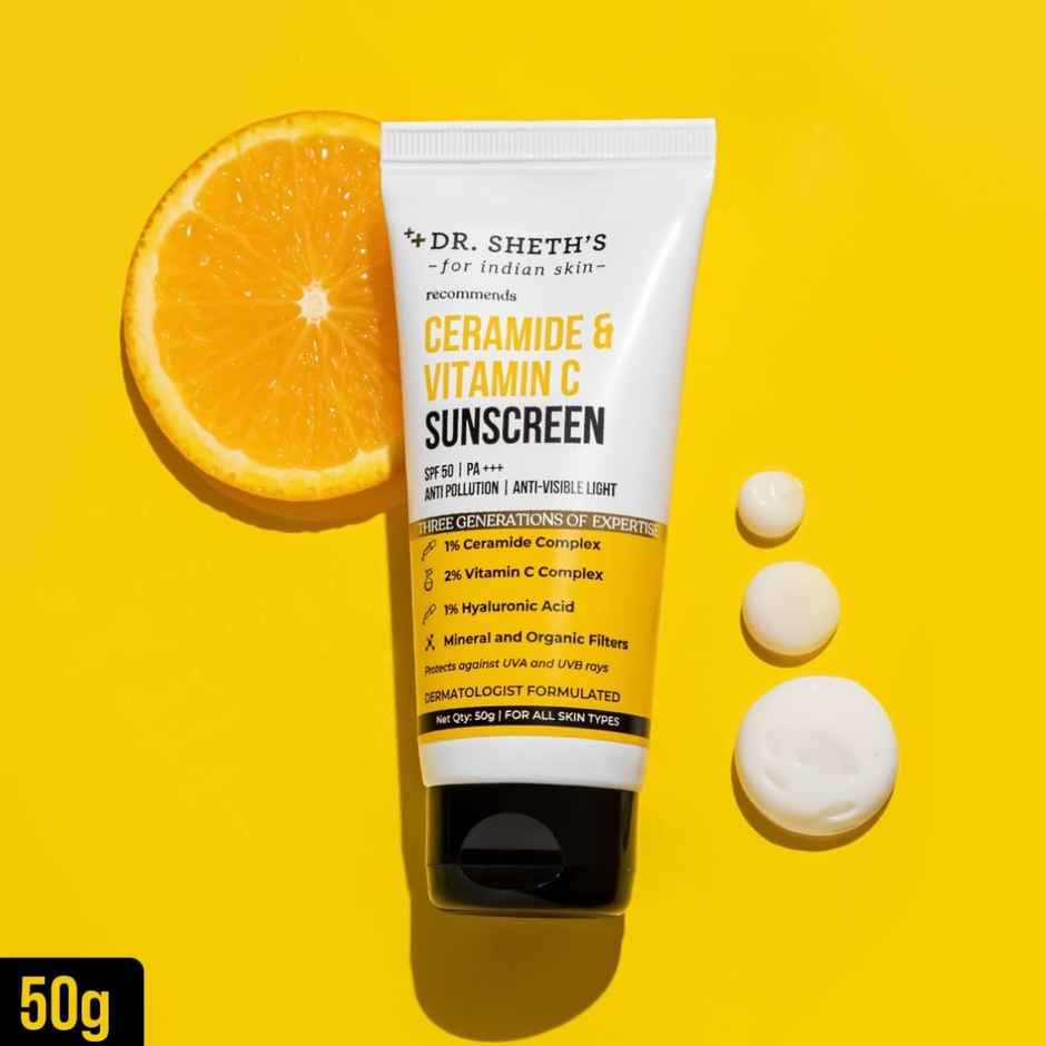 Dr. Sheth'S Ceramide & Vitamin C Sunscreen Spf 50 Pa+++ No White Cast For All Skin Type