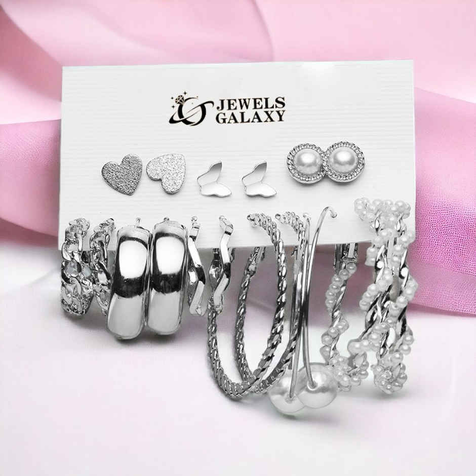 Jewels Galaxy Silver-Toned Everyday Use Studs & Hoop Earrings