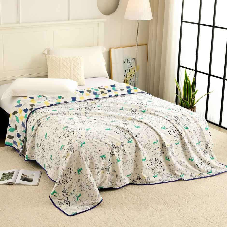 Story@home Printed Single Dohar/Duvet Cover (Cotton, Light Blue, White) (220x144x2 cms)