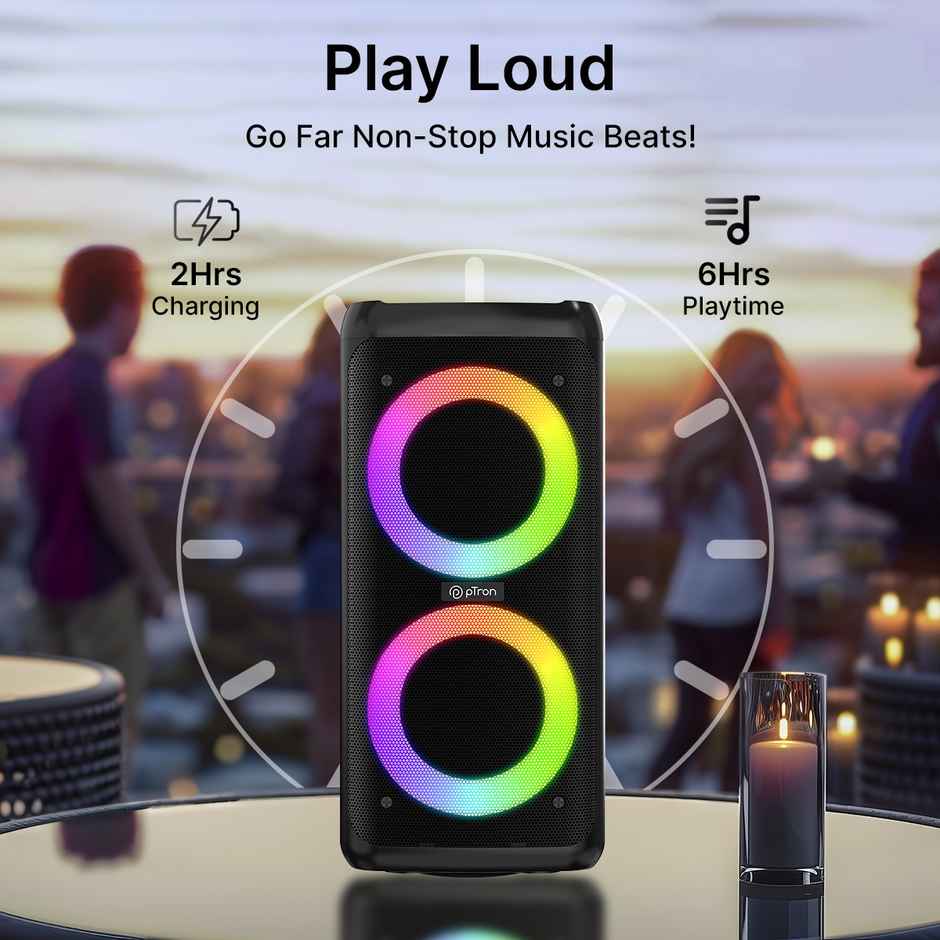 pTron Fusion Saga 48W Bluetooth Speaker, RGB Lights, 6Hrs Playtime | Black