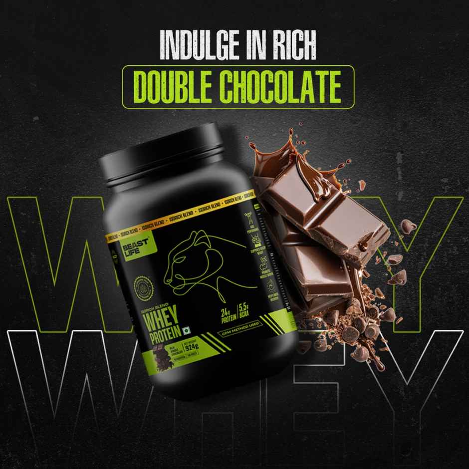 BEASTLIFE Whey Protein Powder With Ultrasorb Tech,Isorich Blend,24G Protein,5.5G Bcaa (Rich Double Chocolate)